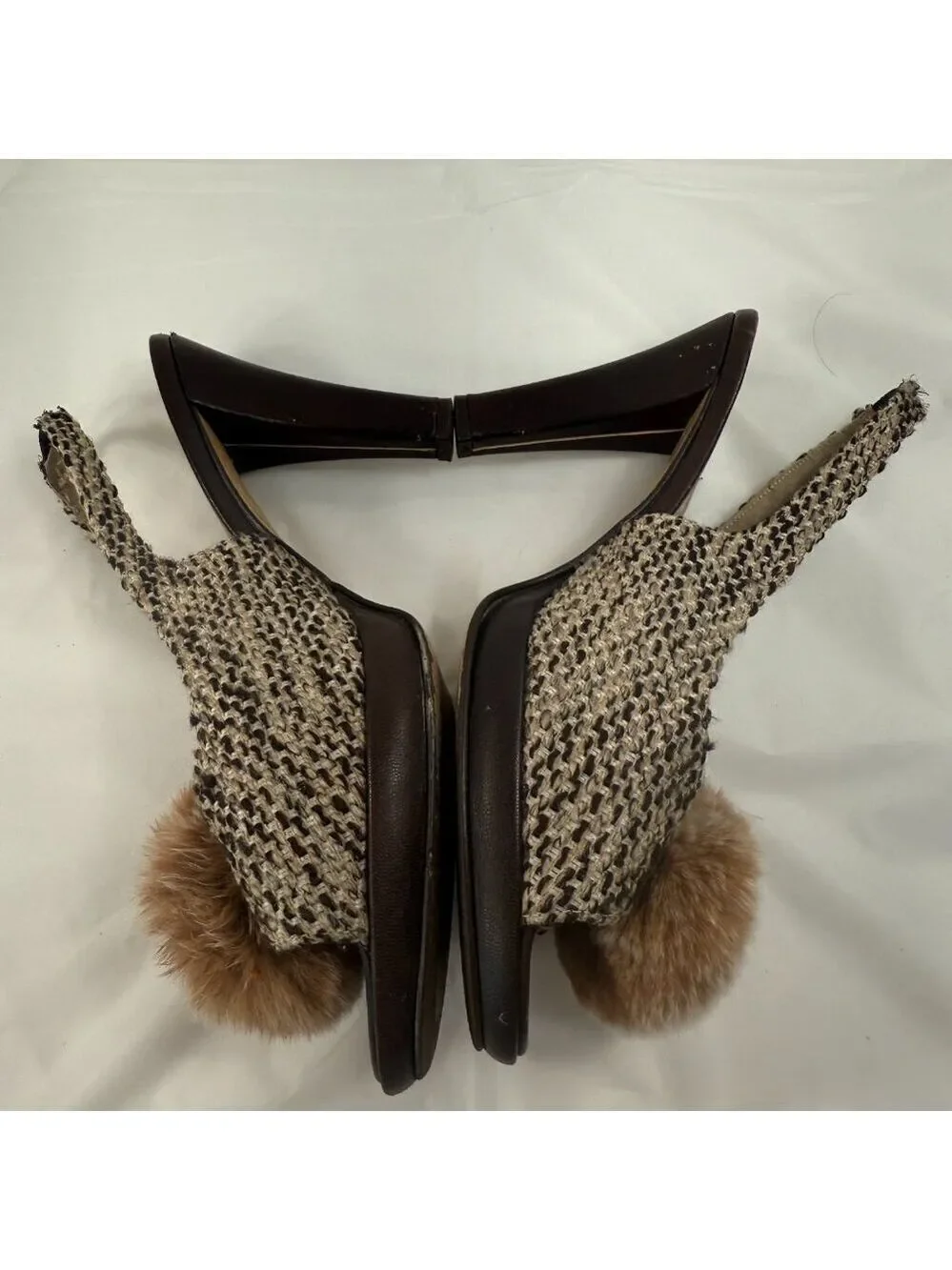 Via Condotti tweed heels with pom poms size 8